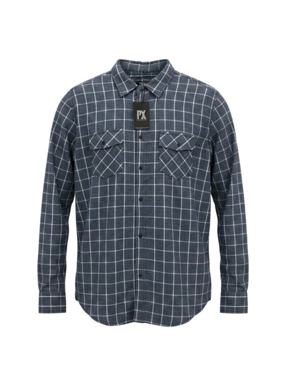 PX Clothing Mens Flannel Window Pane Plaid Shirt Size M Navy White Lightweight